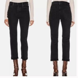 MOTHER superior Straight Leg Jeans 27 black the scrapper cuff ankle fray raw hem